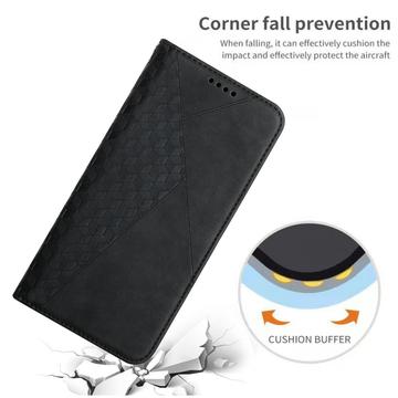 Xiaomi 15 Ultra Rombe Mønster Pung Cover med magnetisk lukning - Sort