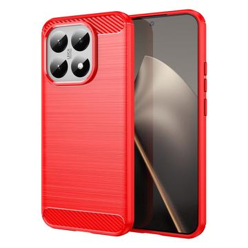 Xiaomi 15T Børstet TPU Cover - Karbonfiber - rød