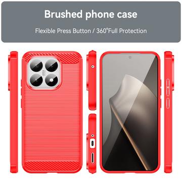 Xiaomi 15T Børstet TPU Cover - Karbonfiber - rød