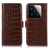 Xiaomi 15T Crocodile Series Læderpung med RFID - Brun