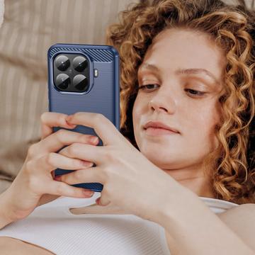 Xiaomi 15T Pro Børstet TPU Cover - Karbonfiber - blå
