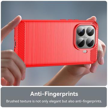Xiaomi 15T Pro Børstet TPU Cover - Karbonfiber - rød