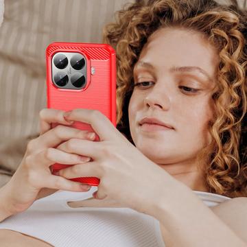 Xiaomi 15T Pro Børstet TPU Cover - Karbonfiber - rød