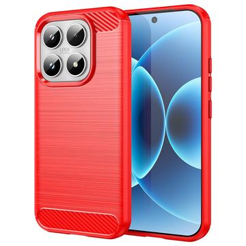 Xiaomi 17 Børstet TPU Cover - Karbonfiber - rød