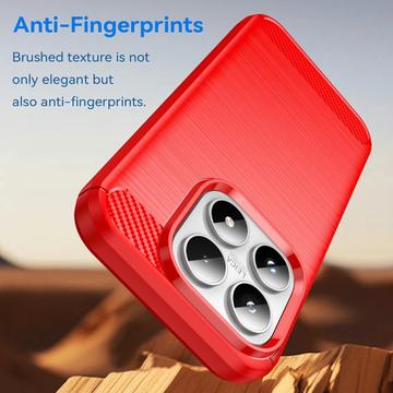 Xiaomi 17 Børstet TPU Cover - Karbonfiber - rød