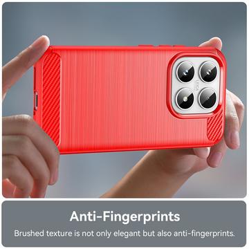 Xiaomi 17 Børstet TPU Cover - Karbonfiber - rød