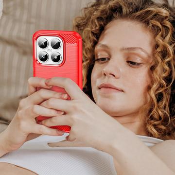 Xiaomi 17 Børstet TPU Cover - Karbonfiber - rød