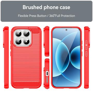 Xiaomi 17 Børstet TPU Cover - Karbonfiber - rød