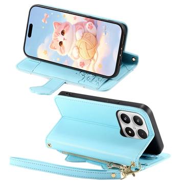Xiaomi 17 sød katte-pung med kortholder, lynlåslomme og håndledsrem - blå