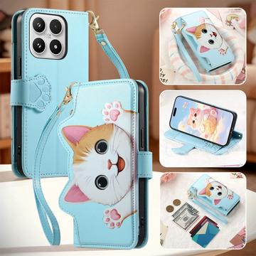 Xiaomi 17 sød katte-pung med kortholder, lynlåslomme og håndledsrem - blå