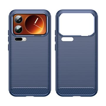 Xiaomi 17 Pro Max Børstet TPU Cover - Karbonfiber - blå