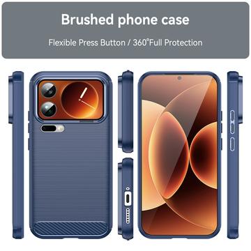 Xiaomi 17 Pro Max Børstet TPU Cover - Karbonfiber - blå
