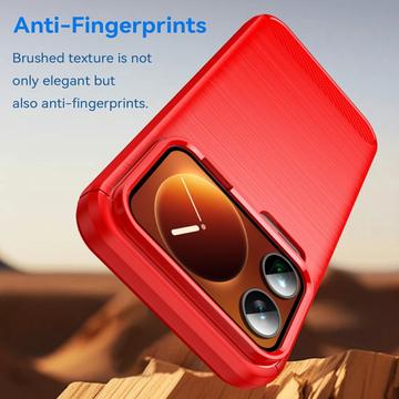 Xiaomi 17 Pro Max Børstet TPU Cover - Karbonfiber - rød