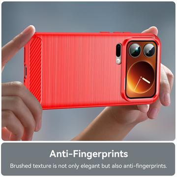 Xiaomi 17 Pro Max Børstet TPU Cover - Karbonfiber - rød