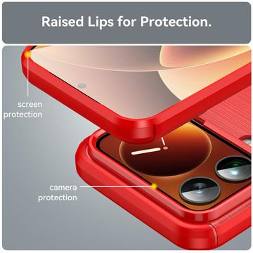 Xiaomi 17 Pro Max Børstet TPU Cover - Karbonfiber - rød