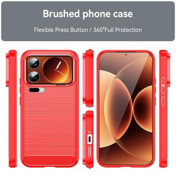 Xiaomi 17 Pro Max Børstet TPU Cover - Karbonfiber - rød