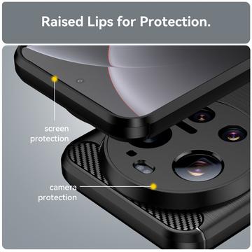 Xiaomi 17 Ultra Børstet TPU Cover - Karbonfiber - Sort