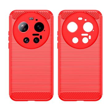 Xiaomi 17 Ultra Børstet TPU Cover - Karbonfiber - rød