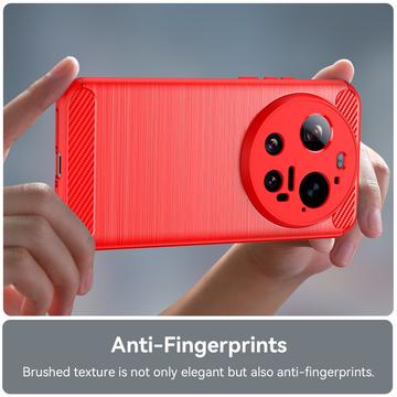 Xiaomi 17 Ultra Børstet TPU Cover - Karbonfiber - rød