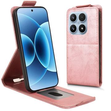 Xiaomi 17 lodret flip-etui med stativ - rosaguld