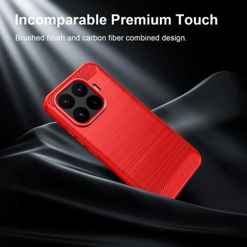 Xiaomi 17T Børstet TPU Cover - Karbonfiber - rød