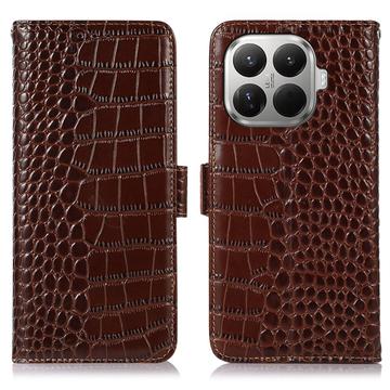 Xiaomi 17T Crocodile Series Læderpung med RFID - Brun