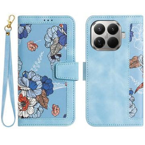 Xiaomi 17T Blomstret pung etui med plads til kort - babyblå