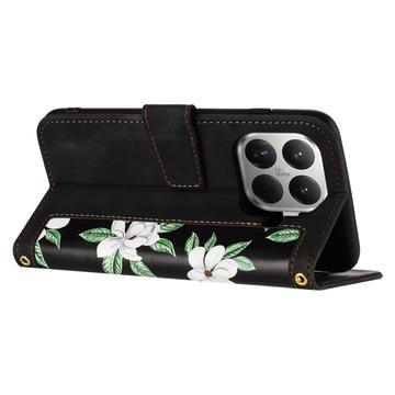 Xiaomi 17T Blomstret pung etui med kortholdere - Sort