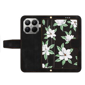 Xiaomi 17T Blomstret pung etui med kortholdere - Sort