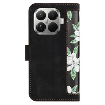 Xiaomi 17T Blomstret pung etui med kortholdere - Sort
