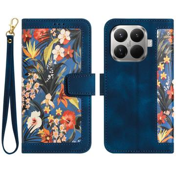 Xiaomi 17T Blomstret pung etui med plads til kort - mørkeblå