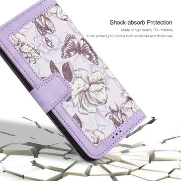Xiaomi 17T Blomstret pung etui med kortholdere - lyslilla