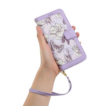 Xiaomi 17T Blomstret pung etui med kortholdere - lyslilla