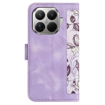 Xiaomi 17T Blomstret pung etui med kortholdere - lyslilla