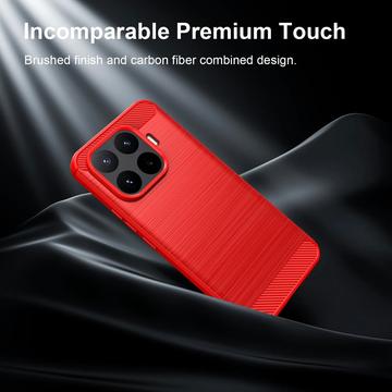 Xiaomi 17T Pro Børstet TPU Cover - Karbonfiber - rød