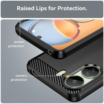 Xiaomi Poco C65/Redmi 13C Børstet TPU Cover - Karbonfiber - Sort
