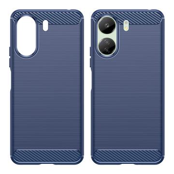 Xiaomi Poco C65/Redmi 13C Børstet TPU Cover - Karbonfiber - Blå