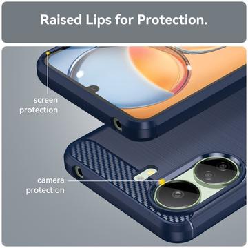 Xiaomi Poco C65/Redmi 13C Børstet TPU Cover - Karbonfiber - Blå