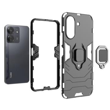 Xiaomi Poco C65/Redmi 13C Hybrid Cover med Ring Holder - Sort