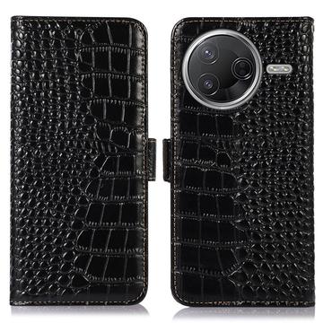 Xiaomi Poco F7 Pro Crocodile Series Læderpung med RFID - Sort