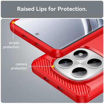 Xiaomi Poco M8/Redmi Note 15 5G Børstet TPU Cover - Karbonfiber - rød