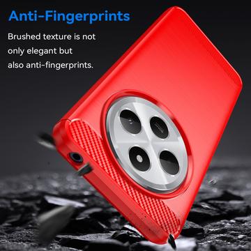 Xiaomi Redmi 14C Børstet TPU Cover - Karbonfiber - Rød