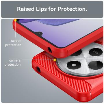 Xiaomi Redmi 14C Børstet TPU Cover - Karbonfiber - Rød