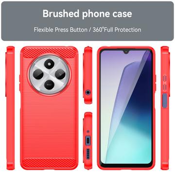 Xiaomi Redmi 14C Børstet TPU Cover - Karbonfiber - Rød