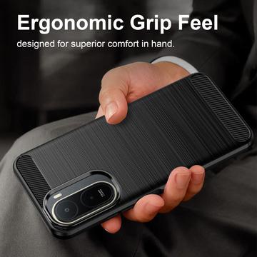 Xiaomi Redmi 15a/R70/R70m Børstet TPU Cover - Karbonfiber - Sort