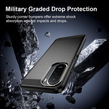 Xiaomi Redmi 15a/R70/R70m Børstet TPU Cover - Karbonfiber - Sort