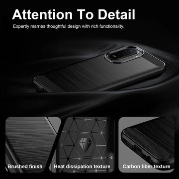 Xiaomi Redmi 15a/R70/R70m Børstet TPU Cover - Karbonfiber - Sort