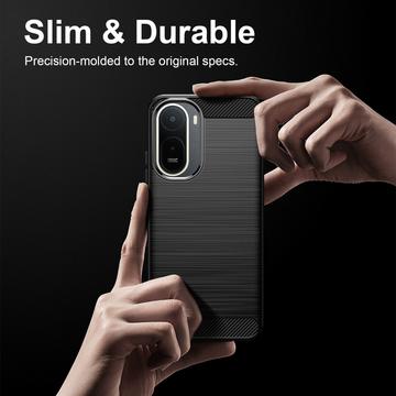 Xiaomi Redmi 15a/R70/R70m Børstet TPU Cover - Karbonfiber - Sort