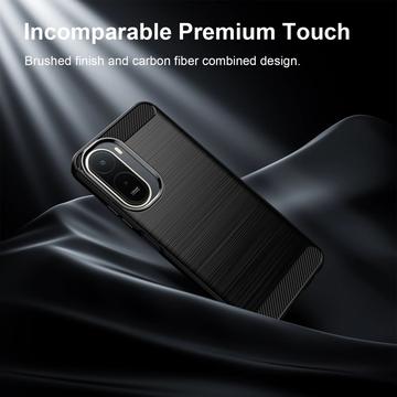 Xiaomi Redmi 15a/R70/R70m Børstet TPU Cover - Karbonfiber - Sort