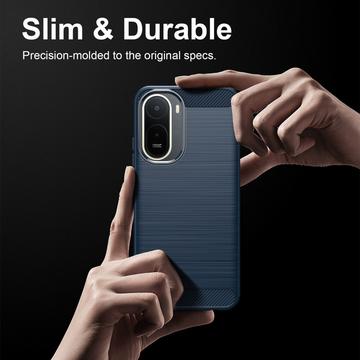 Xiaomi Redmi 15a/R70/R70m Børstet TPU Cover - Karbonfiber - blå